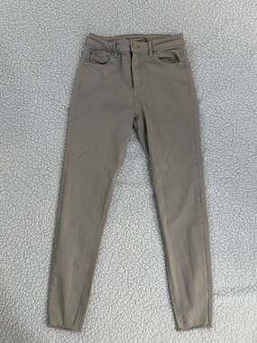 Tractr Women's Khaki Tan High Rise Skinny Jeans With Raw Hem. Size 27